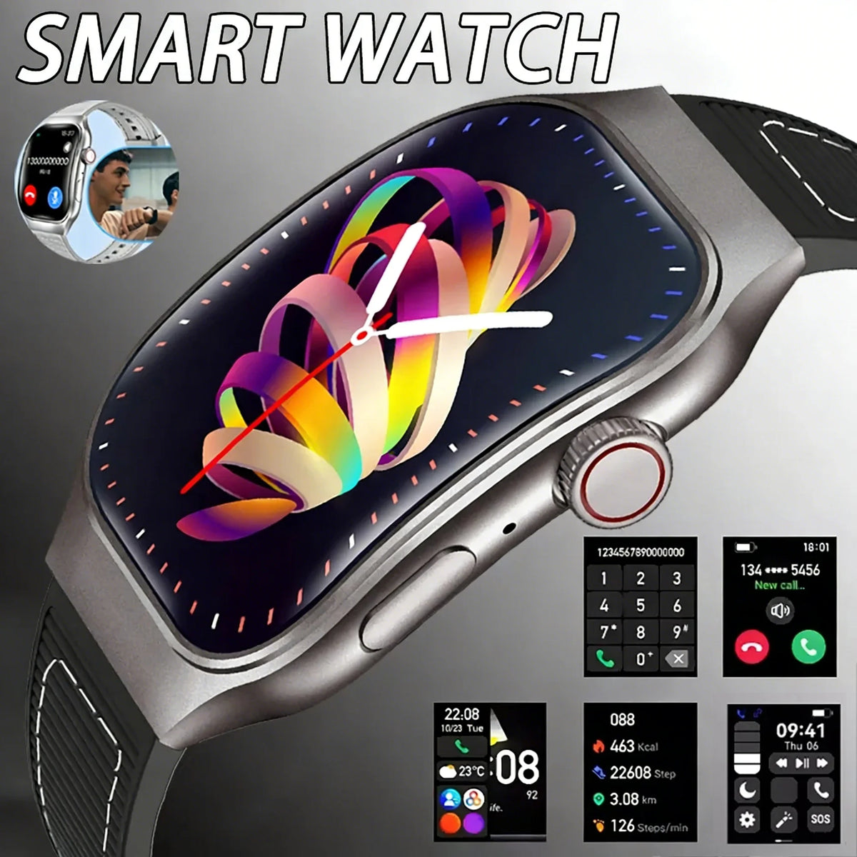 LAXASFIT New Bluetooth Call Smart Watch for Men 2.01" HD Curved Screen Sports Watch Health Monitor Smart Watch for Android iOS