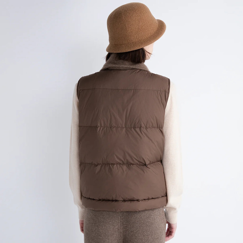 TH852186 High-End Women’s Down Gilet LP 100% White Goose Down Vest Cashmere Knit Front Warm Short Puffer
