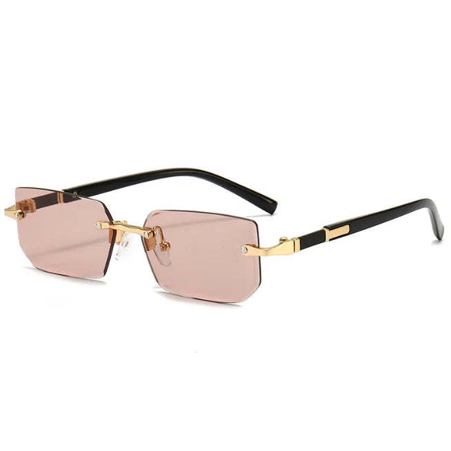 Women Rimless Rectangle Sunglasses Pink Gradient Eyeglasses Frameless Eyewear Travel Shades Sunshade UV400 Sunglasses Rimless