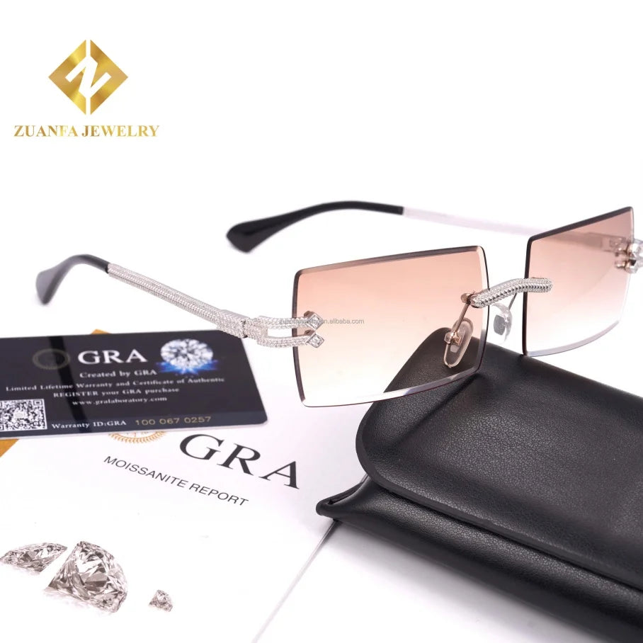 Diamond  Cut Lens Frame Square Gradient Sunglasses Men Fashion Punk Sun Glasses Vintage Trendy Moissanite Glasses Hip Hop