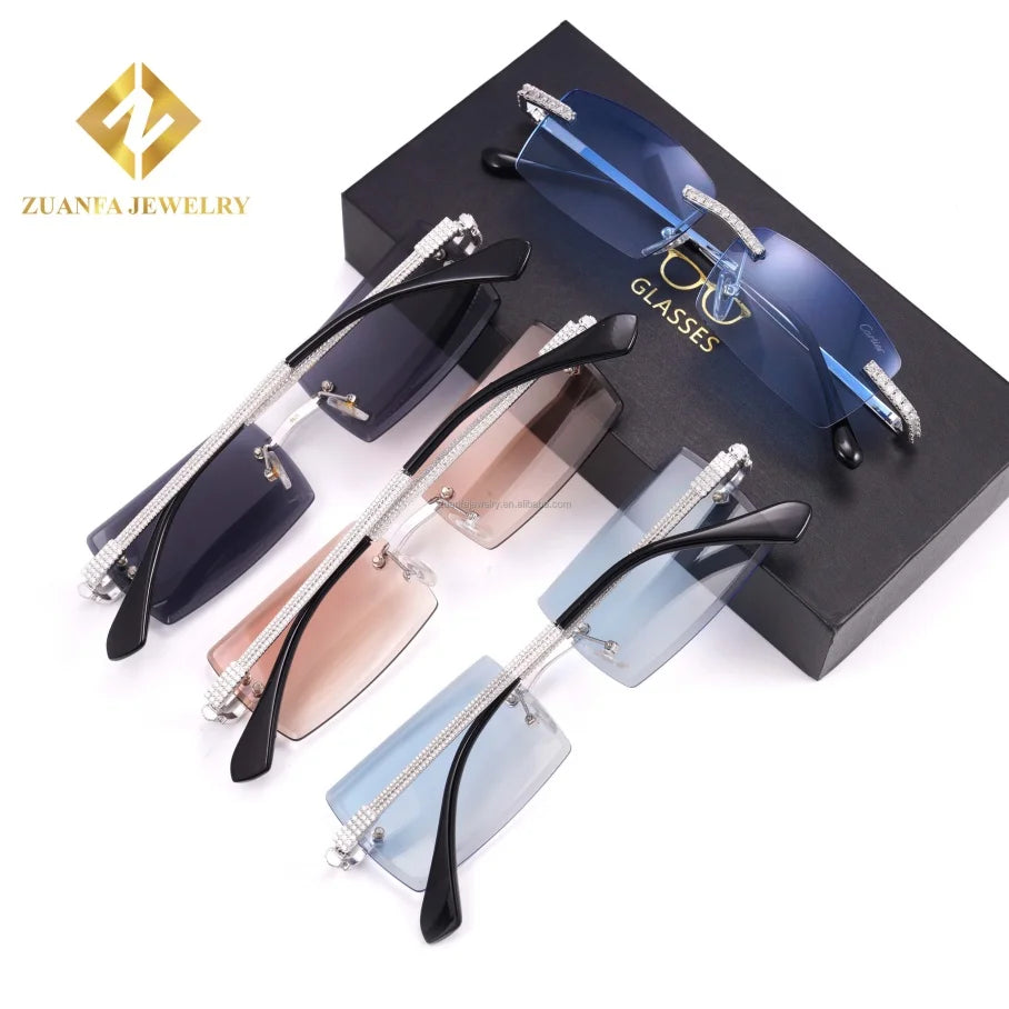 Diamond  Cut Lens Frame Square Gradient Sunglasses Men Fashion Punk Sun Glasses Vintage Trendy Moissanite Glasses Hip Hop