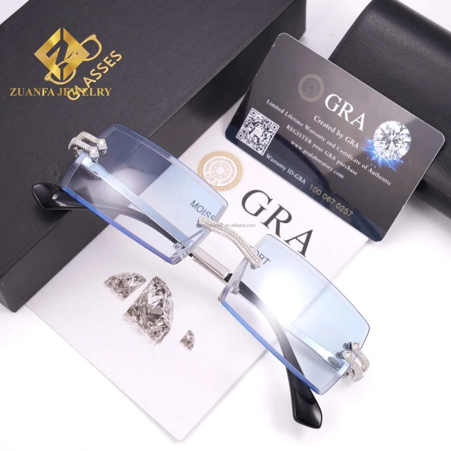 Diamond  Cut Lens Frame Square Gradient Sunglasses Men Fashion Punk Sun Glasses Vintage Trendy Moissanite Glasses Hip Hop