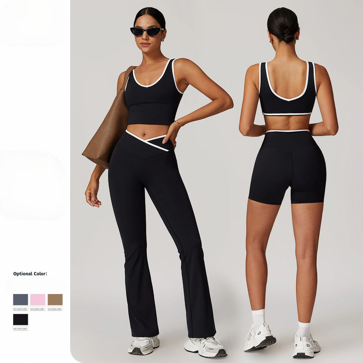 Wholesale High Waist Yoga Outfit Women 4 Piece Vest Crop Top Bra Gym Leggings Shorts Fitness Clothes Sport Set