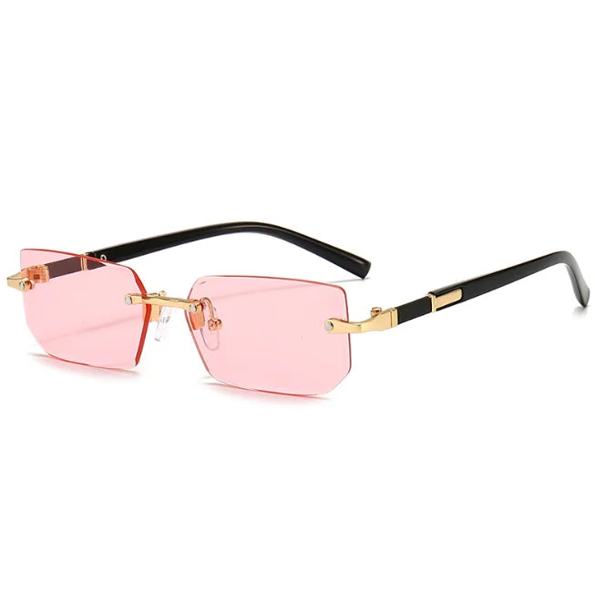 Women Rimless Rectangle Sunglasses Pink Gradient Eyeglasses Frameless Eyewear Travel Shades Sunshade UV400 Sunglasses Rimless