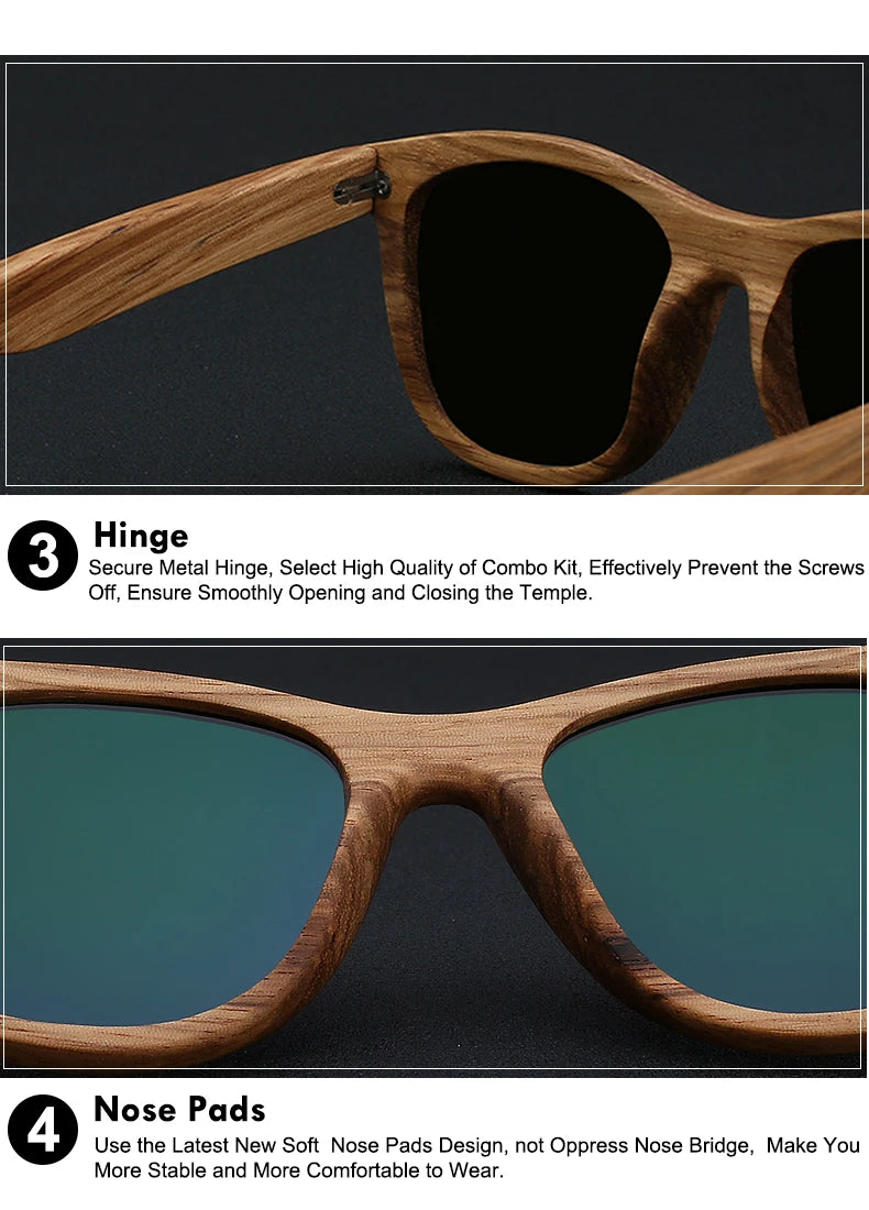 Flat Fashion Men Custom Logo Fashion Sun Glasses Sunglasses Gafas De Sol Sides High Quality Real Wooden Frame Sunglasses