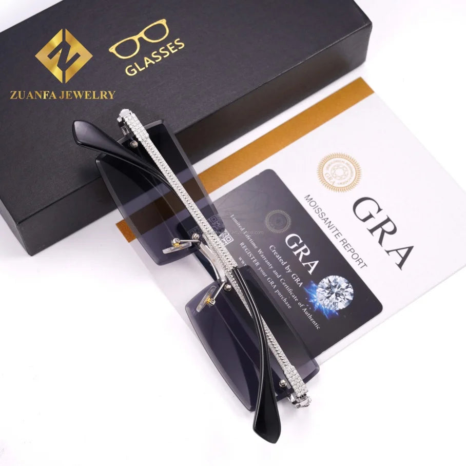 Diamond  Cut Lens Frame Square Gradient Sunglasses Men Fashion Punk Sun Glasses Vintage Trendy Moissanite Glasses Hip Hop