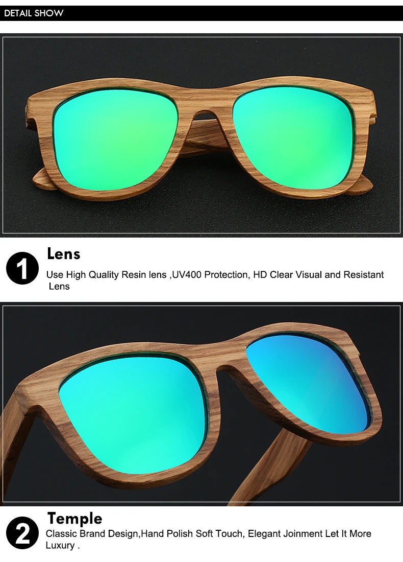 Flat Fashion Men Custom Logo Fashion Sun Glasses Sunglasses Gafas De Sol Sides High Quality Real Wooden Frame Sunglasses