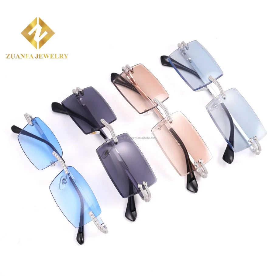 Diamond  Cut Lens Frame Square Gradient Sunglasses Men Fashion Punk Sun Glasses Vintage Trendy Moissanite Glasses Hip Hop