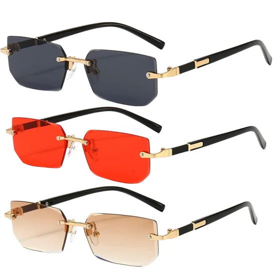 Women Rimless Rectangle Sunglasses Pink Gradient Eyeglasses Frameless Eyewear Travel Shades Sunshade UV400 Sunglasses Rimless