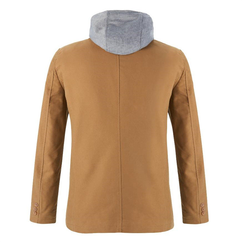 Stitching Removable Hat Small Suit Men's Two-Button Casual Suit One-Piece Fat Man Jacket plus size Jacket