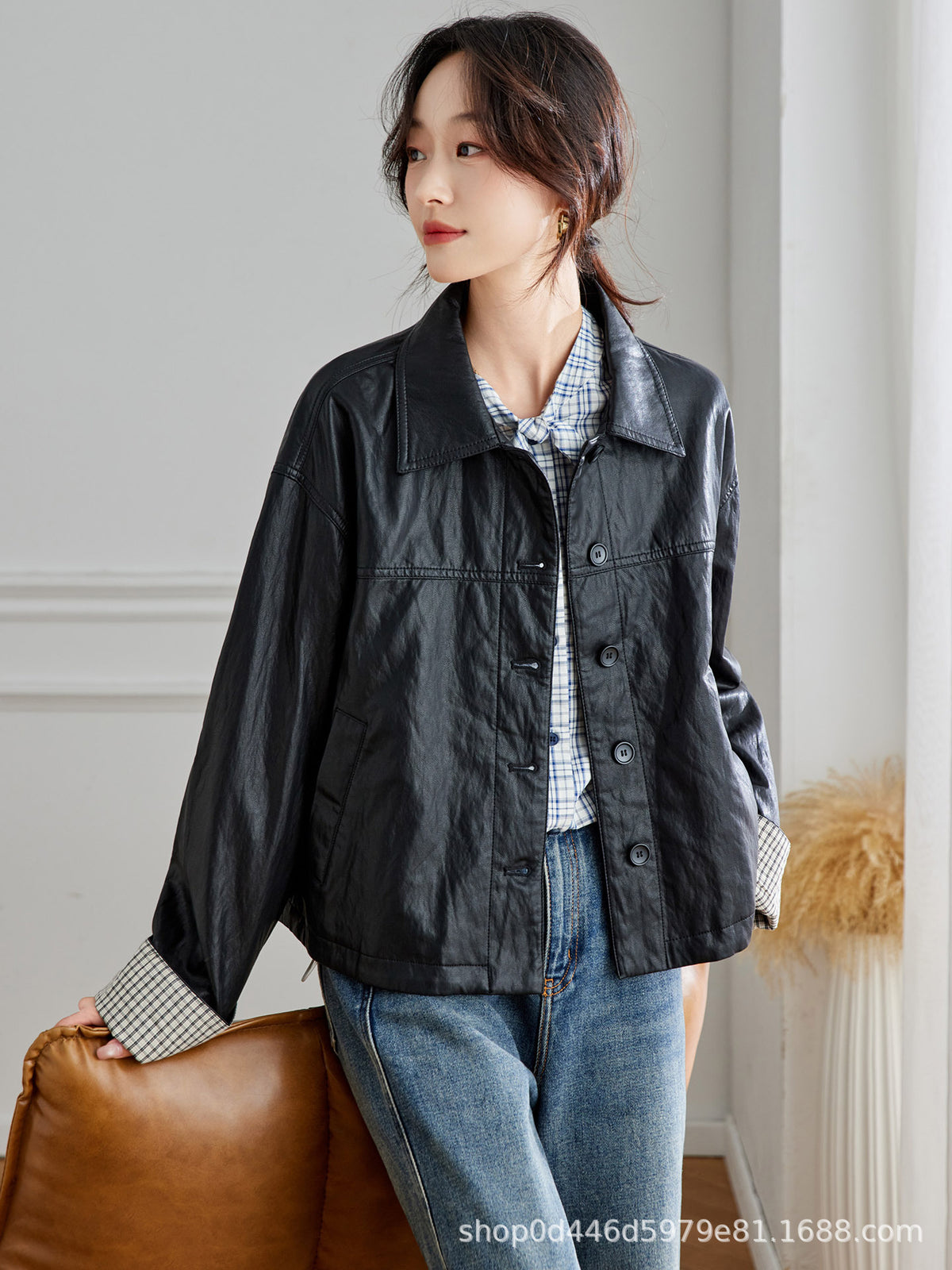 Cross-Border Jacket 2025 Super Popular Korean Casual Lapel Small Leather Jacket for Women in Autum Super Nice Leather Jacket Short Jacket