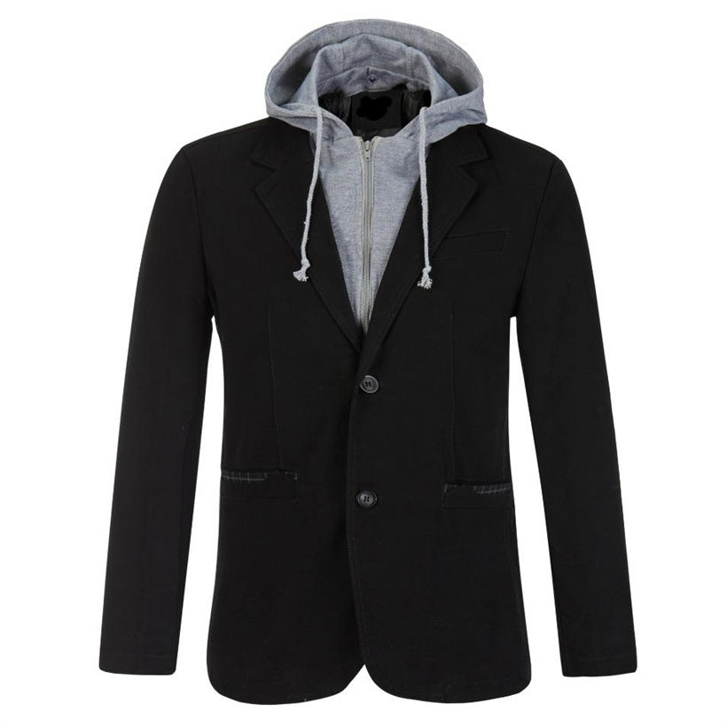 Stitching Removable Hat Small Suit Men's Two-Button Casual Suit One-Piece Fat Man Jacket plus size Jacket