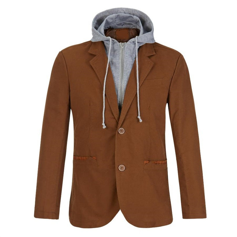 Stitching Removable Hat Small Suit Men's Two-Button Casual Suit One-Piece Fat Man Jacket plus size Jacket