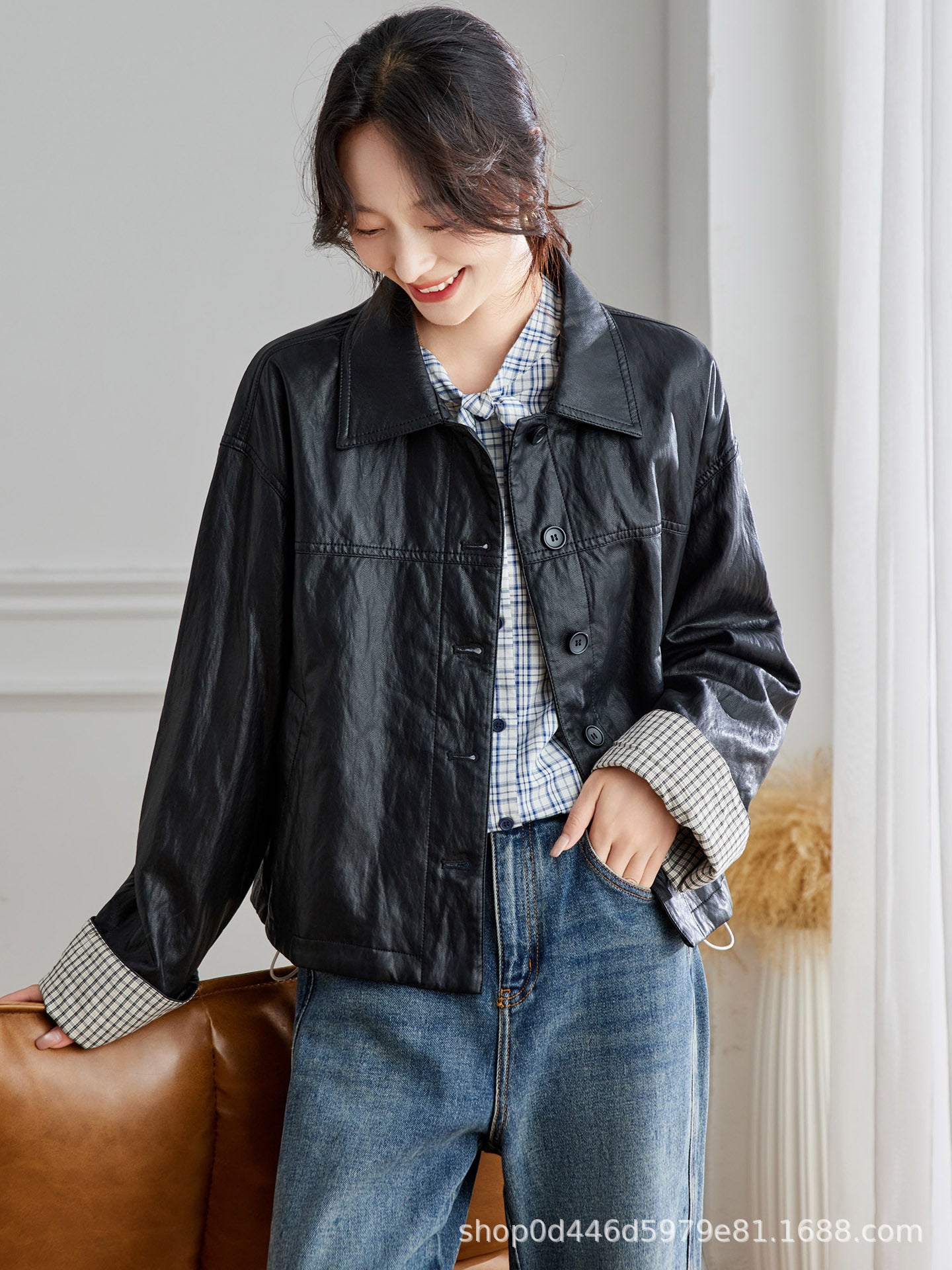 Cross-Border Jacket 2025 Super Popular Korean Casual Lapel Small Leather Jacket for Women in Autum Super Nice Leather Jacket Short Jacket