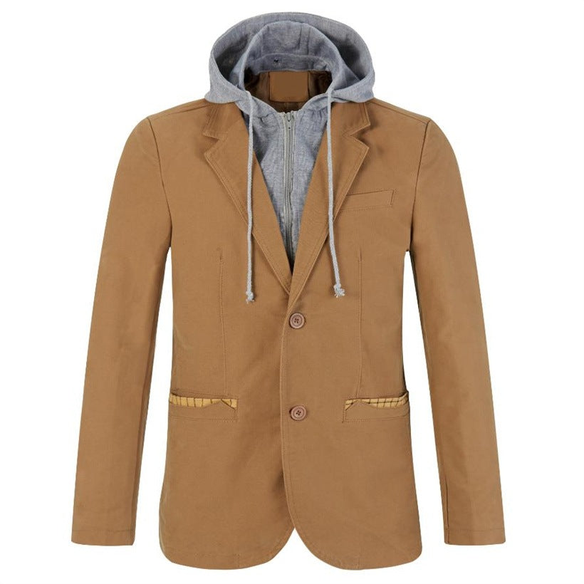 Stitching Removable Hat Small Suit Men's Two-Button Casual Suit One-Piece Fat Man Jacket plus size Jacket