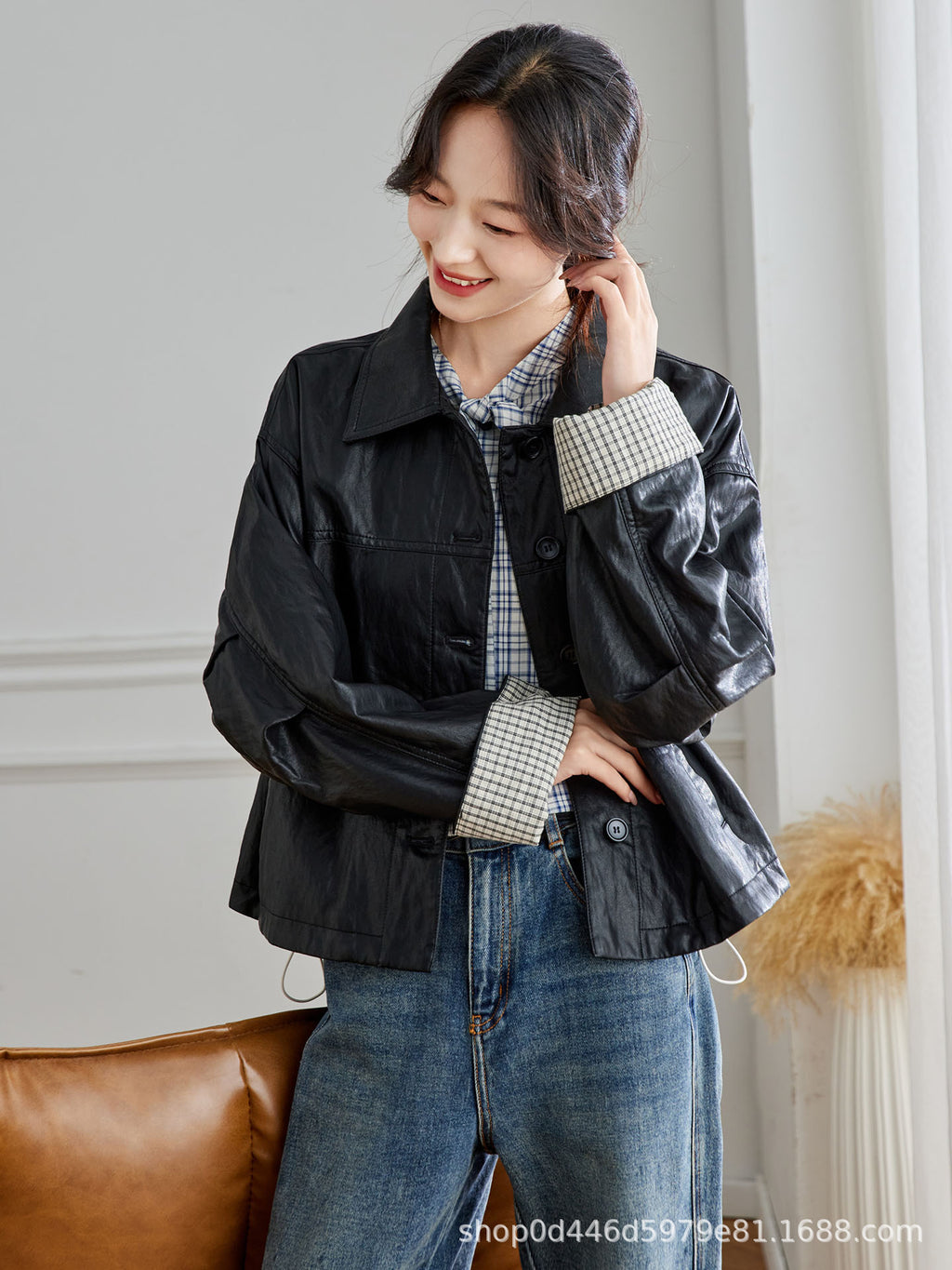 Cross-Border Jacket 2025 Super Popular Korean Casual Lapel Small Leather Jacket for Women in Autum Super Nice Leather Jacket Short Jacket