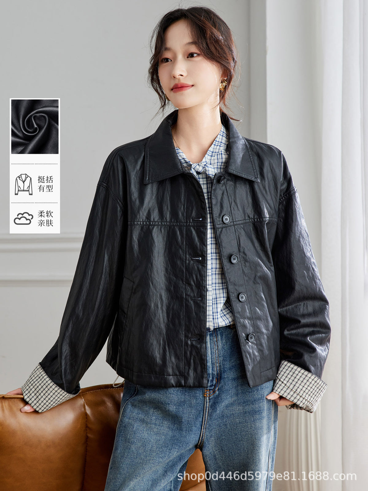 Cross-Border Jacket 2025 Super Popular Korean Casual Lapel Small Leather Jacket for Women in Autum Super Nice Leather Jacket Short Jacket