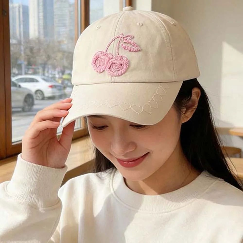 Casual Adjustable Cherry Baseball Cap Korean Style Hip-hop Embroidered Peaked Hat Versatile Sunscreen Sunshade Casquette Girls