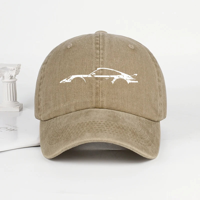 Classic Sports Car Silhouette Baseball Cap Men Retro Washed Cotton Adjustable Dad Hat Casual Automotive Sun Hat
