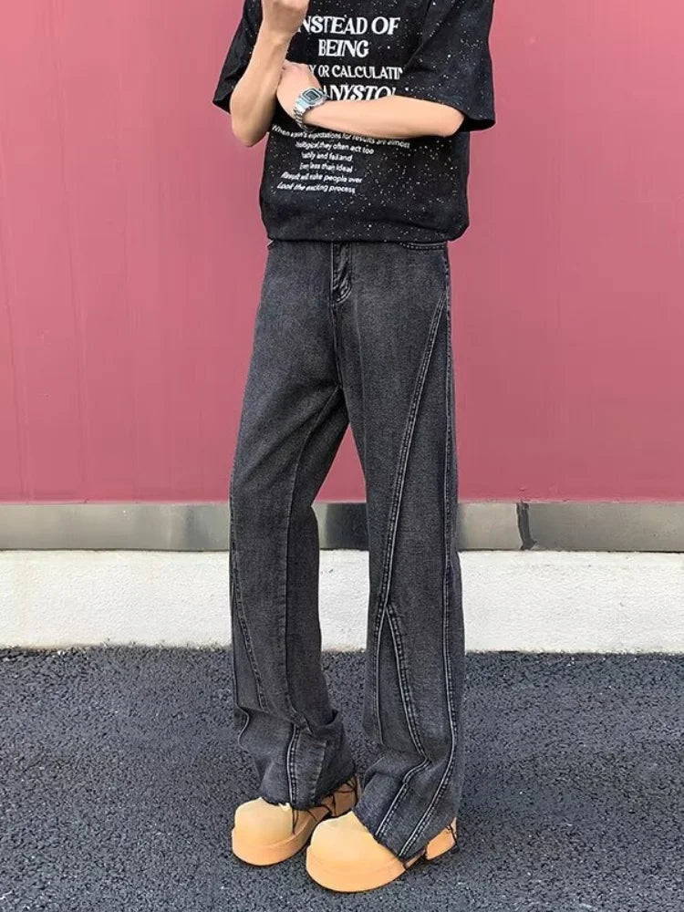2026 Pantalon Y2K Fashion Black Grey Slim Stacked Jeans Pants For Men Designer Clothes Cotton Kpop Long Trousers Pantaloni Uomo