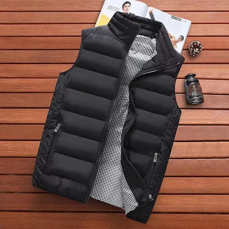 Men Vest Windproof Vest Men Jacket Sleeveless Vest Winter Jacket Casual Coat Men Down Cotton Warm Thick Waistcoat Thick Gilet