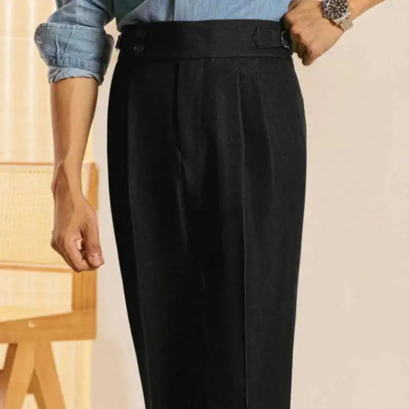 Pantalon Homme Italian High Waist Pant Business Versatile Draped Trousers Gentlemen Office Trousers Men 2023Dress Pant Men Black