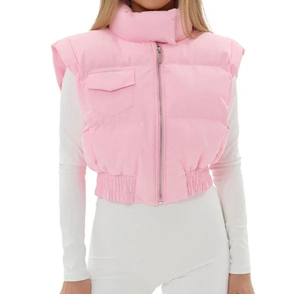 Women's Short Puffer Vest Stand Collar Sleeveless Quilted Gilet Versatile Winter Layering Piece