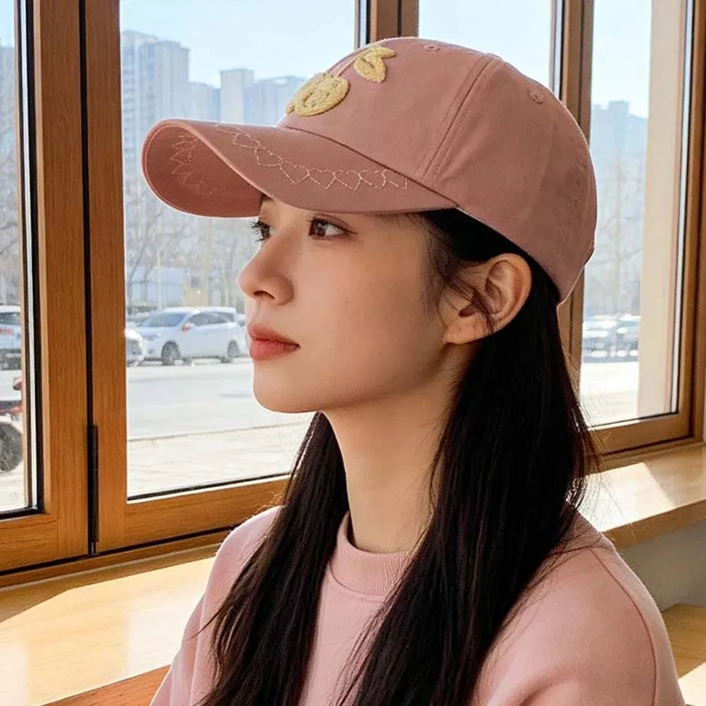 Casual Adjustable Cherry Baseball Cap Korean Style Sunscreen Embroidered Peaked Hat Hip-hop Versatile Sunshade Casquette Women
