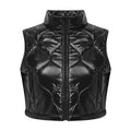 Womens Stand Collar Cropped Puffer Vest Daily Outer Gilet Shiny Quilted Front Zip-up Crop Tank Top Padded Warm Gilet Waistcoat