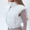 Women's Short Puffer Vest Stand Collar Sleeveless Quilted Gilet Versatile Winter Layering Piece