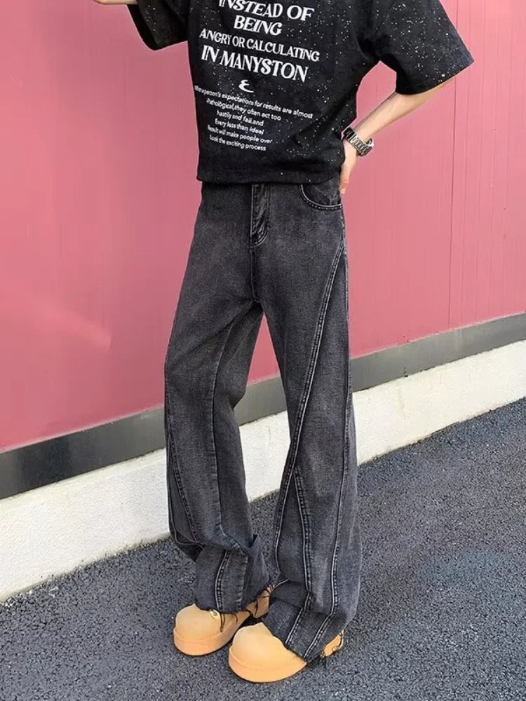 2026 Pantalon Y2K Fashion Black Grey Slim Stacked Jeans Pants For Men Designer Clothes Cotton Kpop Long Trousers Pantaloni Uomo