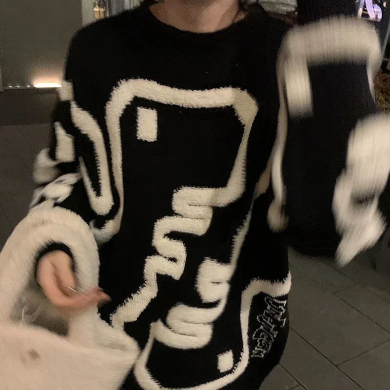 Sweater Woman Winter 2022 Kawaii Dinosaur Korean Style Cartoon Pullovers Long Sleeve Tops Blue Black Jerseys Outfits Streetwear