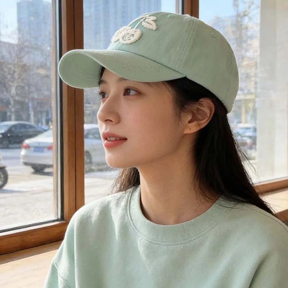 Casual Adjustable Cherry Baseball Cap Korean Style Sunscreen Embroidered Peaked Hat Hip-hop Versatile Sunshade Casquette Women