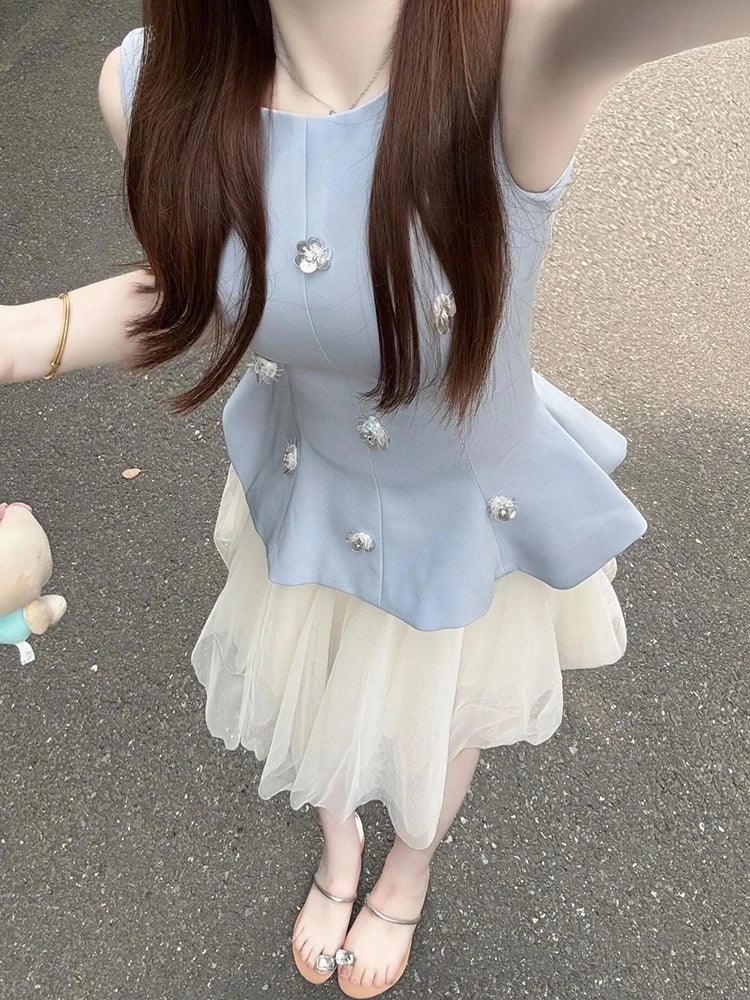Fashionable Summer Outfit Women's High Waist  Skirt Vest Sleeveless Perfume Style Two-Piece Set Comfortable Breathable Ko...