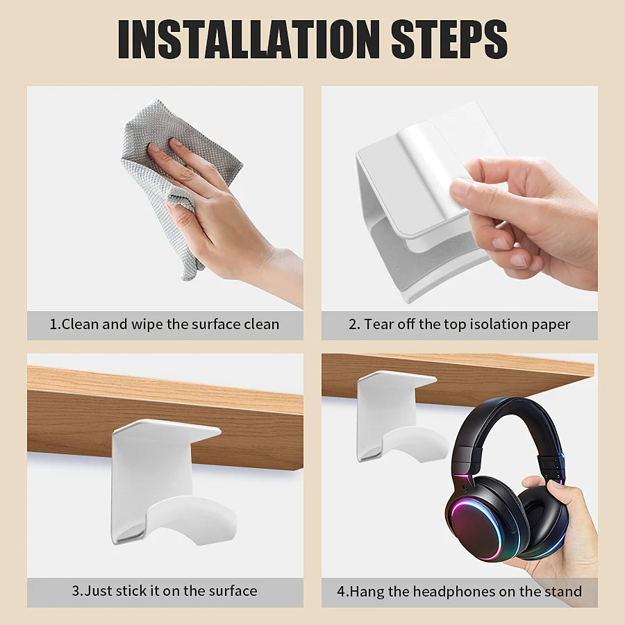 Universal Headphone Stand Adhesive Plastic Wall Mount Hanger Under Desk Headset Rack Holder Support for Gaming Earphone Bracket,