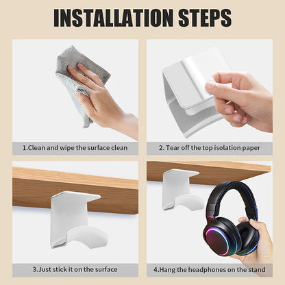 Universal Headphone Stand Adhesive Plastic Wall Mount Hanger Under Desk Headset Rack Holder Support for Gaming Earphone Bracket,