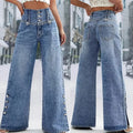 2026 Casual Jeans Pant Pantalones High Waist Wide Leg Trouser Women's Clothing Retro Street Style All-match Buttons Slit Fashion