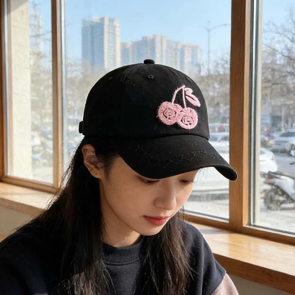 Casual Adjustable Cherry Baseball Cap Korean Style Hip-hop Embroidered Peaked Hat Versatile Sunscreen Sunshade Casquette Girls