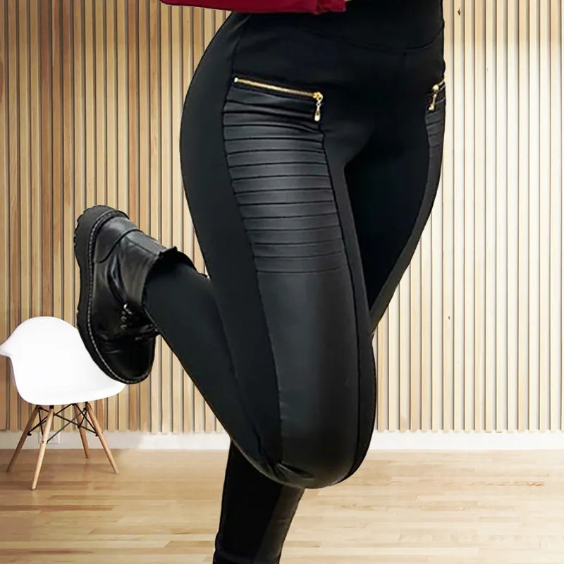 Pantalon Femme Women's Black Spliced trousers Women's Slim Sexy Casual Pants Roupas De Inverno Feminina Mulher Pantaloni Donna