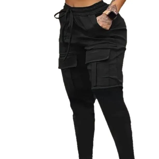 pantalons Drawstring Pocket Cargo Pants Women's Spring and Summer Versatile Solid Color Small Foot Sports Versatile Casual Pants
