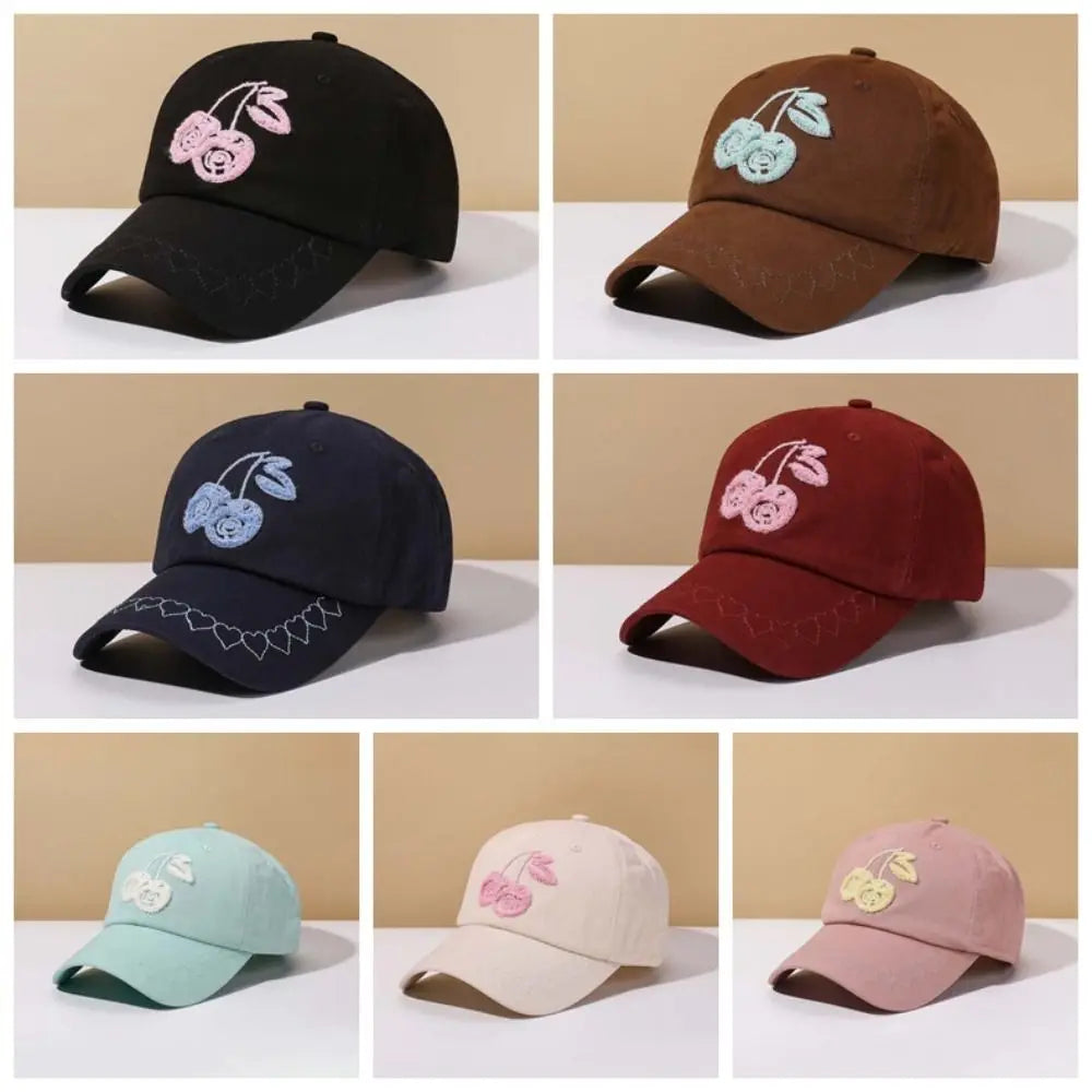 Casual Adjustable Cherry Baseball Cap Korean Style Hip-hop Embroidered Peaked Hat Versatile Sunscreen Sunshade Casquette Girls