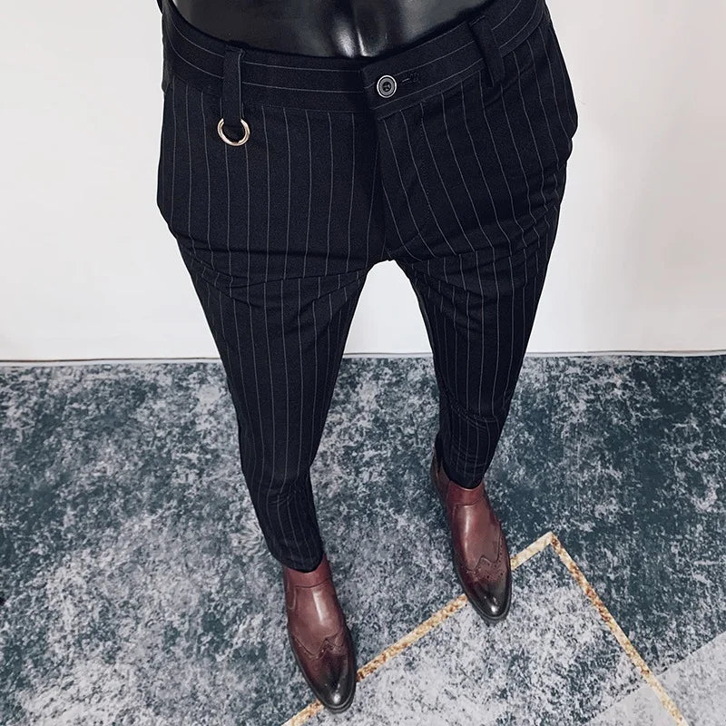 Men Suit Pants Hombre Pantalones 2026 Spring Stretch Slim Formal Trousers for Men Fashion Casual Stripe Dress Pants Men Clothing