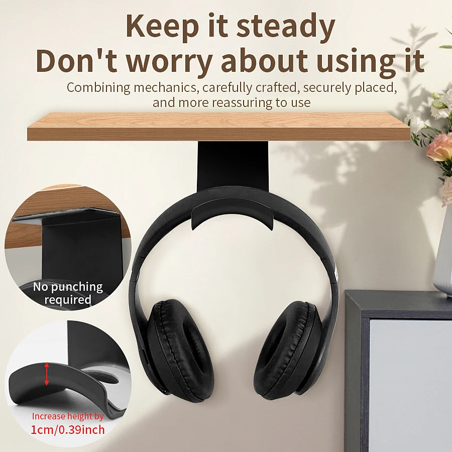 Universal Headphone Stand Adhesive Plastic Wall Mount Hanger Under Desk Headset Rack Holder Support for Gaming Earphone Bracket,