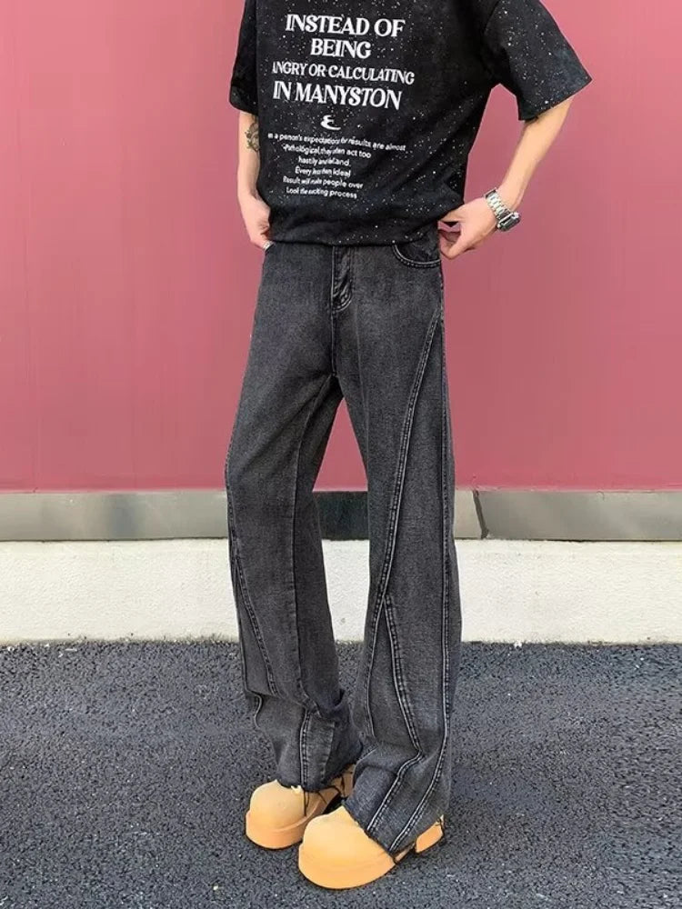 2026 Pantalon Y2K Fashion Black Grey Slim Stacked Jeans Pants For Men Designer Clothes Cotton Kpop Long Trousers Pantaloni Uomo