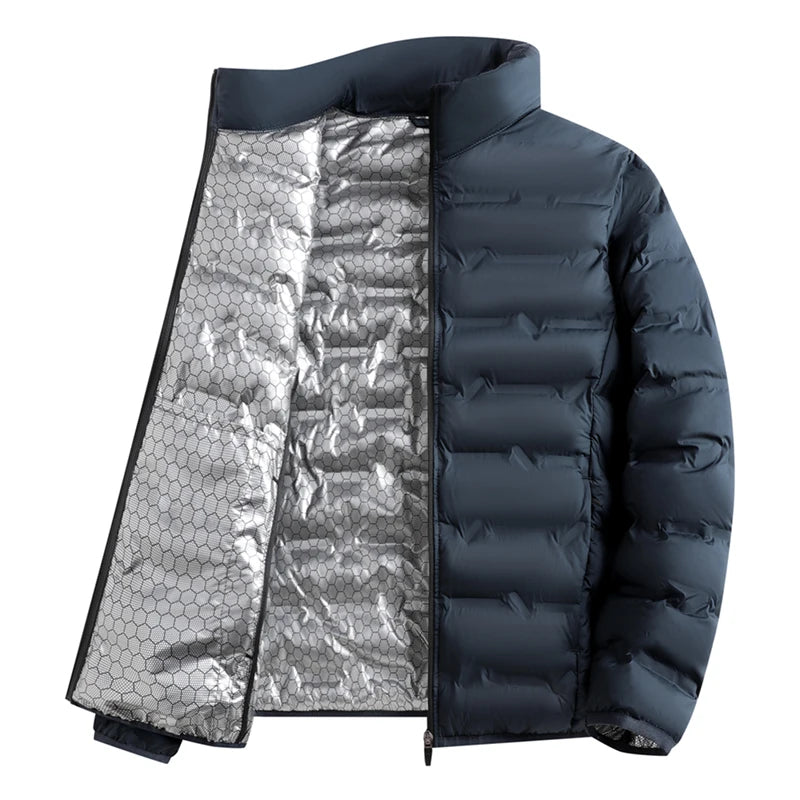Graphene Self-heating Down Jacket Men Solid Windproof Pleated Padded Jackets Man Stand Collar Classical Warm Winter Parkas Male