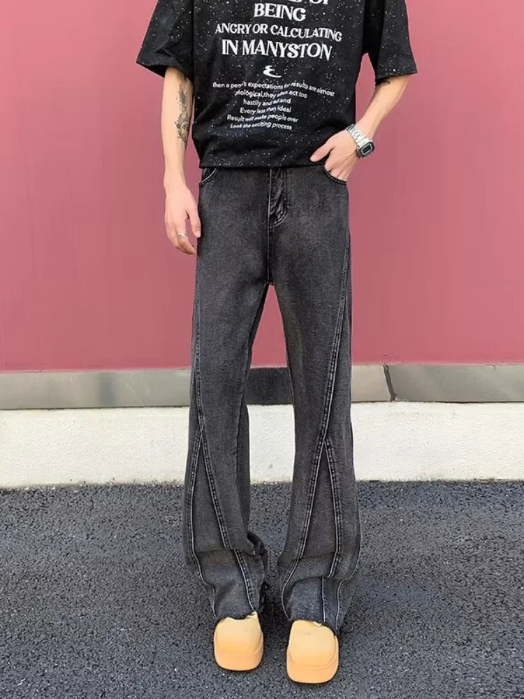2026 Pantalon Y2K Fashion Black Grey Slim Stacked Jeans Pants For Men Designer Clothes Cotton Kpop Long Trousers Pantaloni Uomo