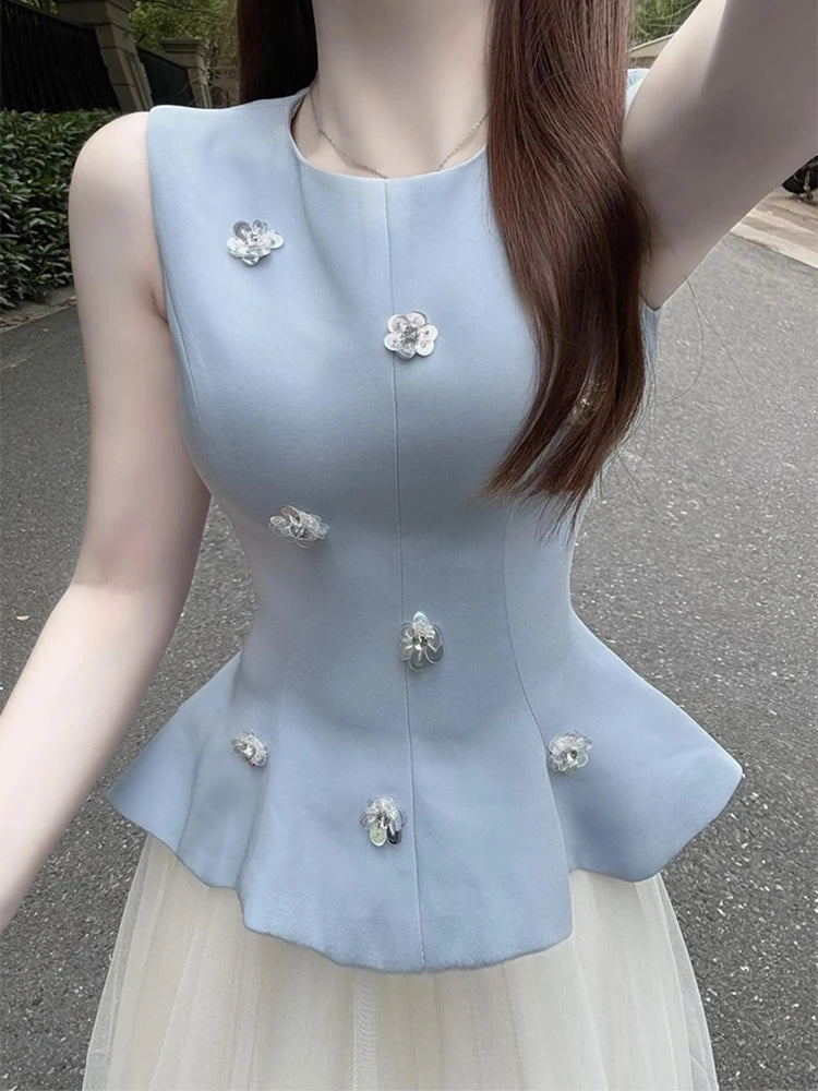 Fashionable Summer Outfit Women's High Waist  Skirt Vest Sleeveless Perfume Style Two-Piece Set Comfortable Breathable Ko...
