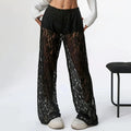Pantalones De Mujer 2025 New Fashionable Personalized Solid Color Lace Jacquard Micro Transparent Straight Leg Casual Pants