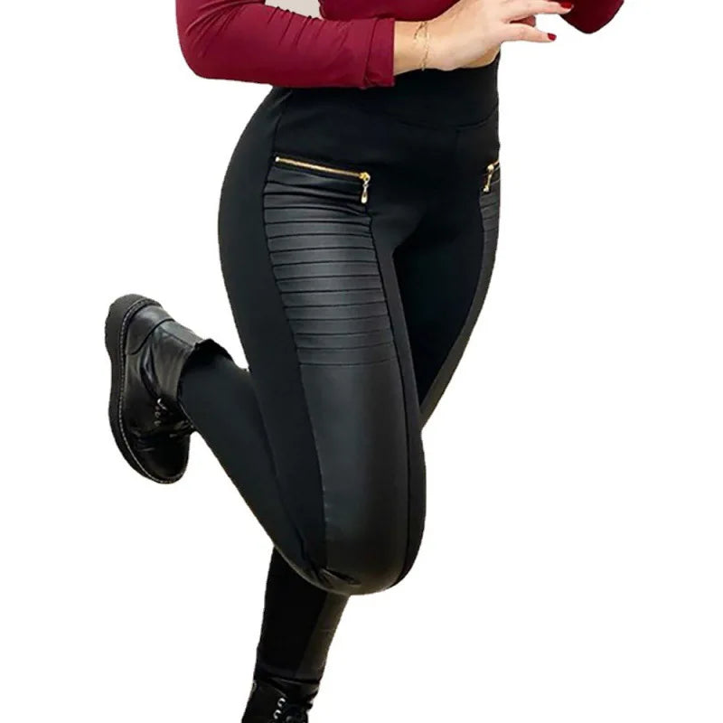 Pantalon Femme Women's Black Spliced trousers Women's Slim Sexy Casual Pants Roupas De Inverno Feminina Mulher Pantaloni Donna