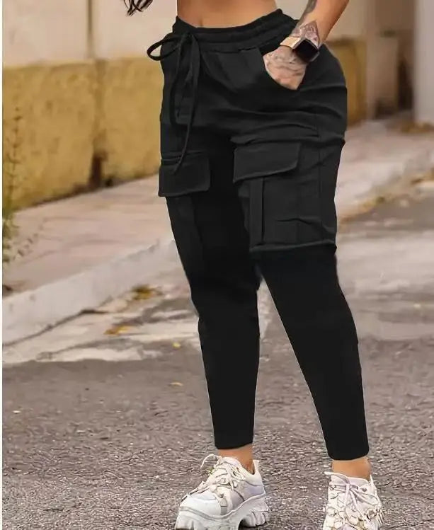 pantalons Drawstring Pocket Cargo Pants Women's Spring and Summer Versatile Solid Color Small Foot Sports Versatile Casual Pants